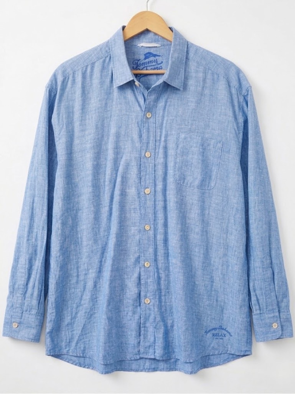 Tommy Bahama Relax 100% Linen Shirt Blue XXL 2XL Button Up Beach Coastal Resort